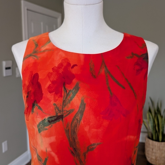 Vintage Joseph Ribkoff Floral Sheath Dress Orange Red Watercolor Print Size 8 - Picture 4 of 16